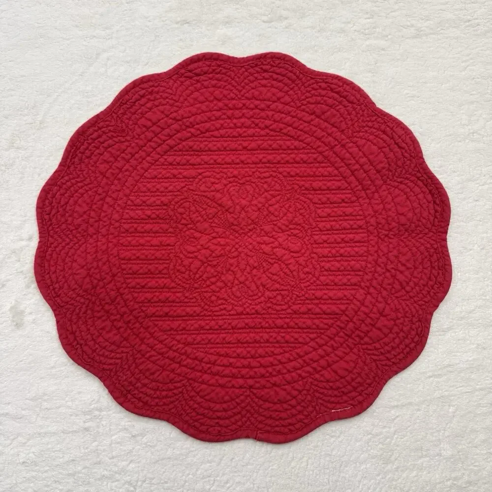 Vintage Set of 3 Round Quilted Red Placemats 14 inch Dining Table Decor